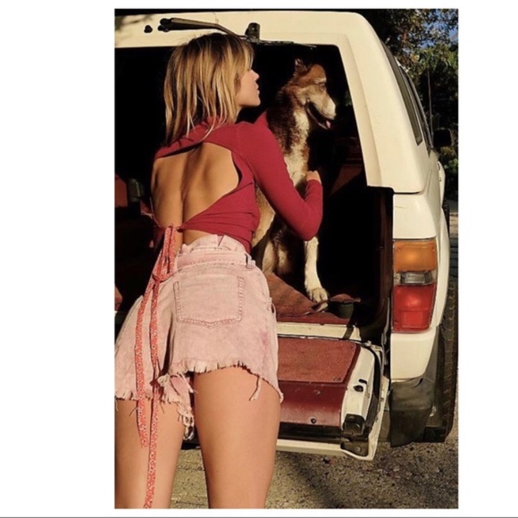 FREE PEOPLE BOHO CROP TOP OPEN TIE BACK CROPPED TEE FESTIVAL SUMMER T-SHIRT A3C - Picture 2 of 16